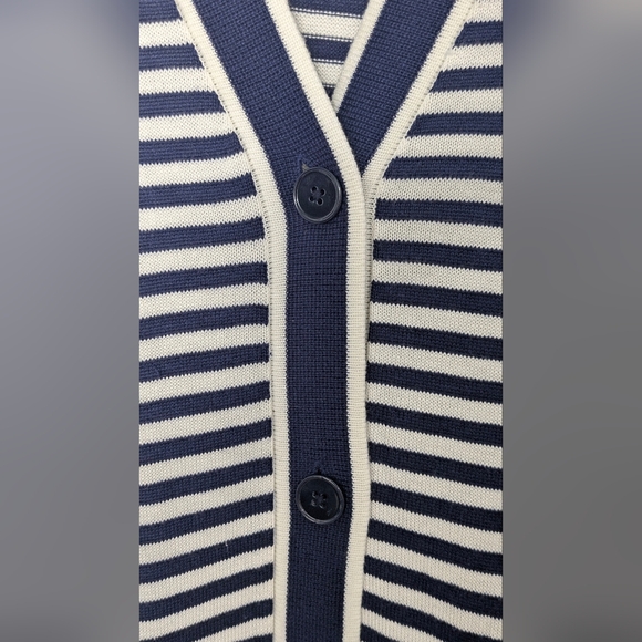 NWT Lauren Ralph Lauren Long Striped Silk Blend Cardigan Navy Nautical Size L - Picture 8 of 16